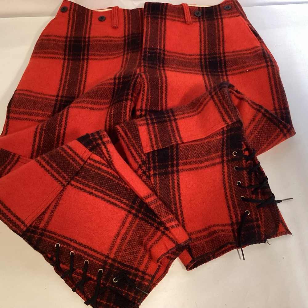 Vintage 1940’s Northway Wool Hunting Pants Red & Black Plaid Men’s size 33